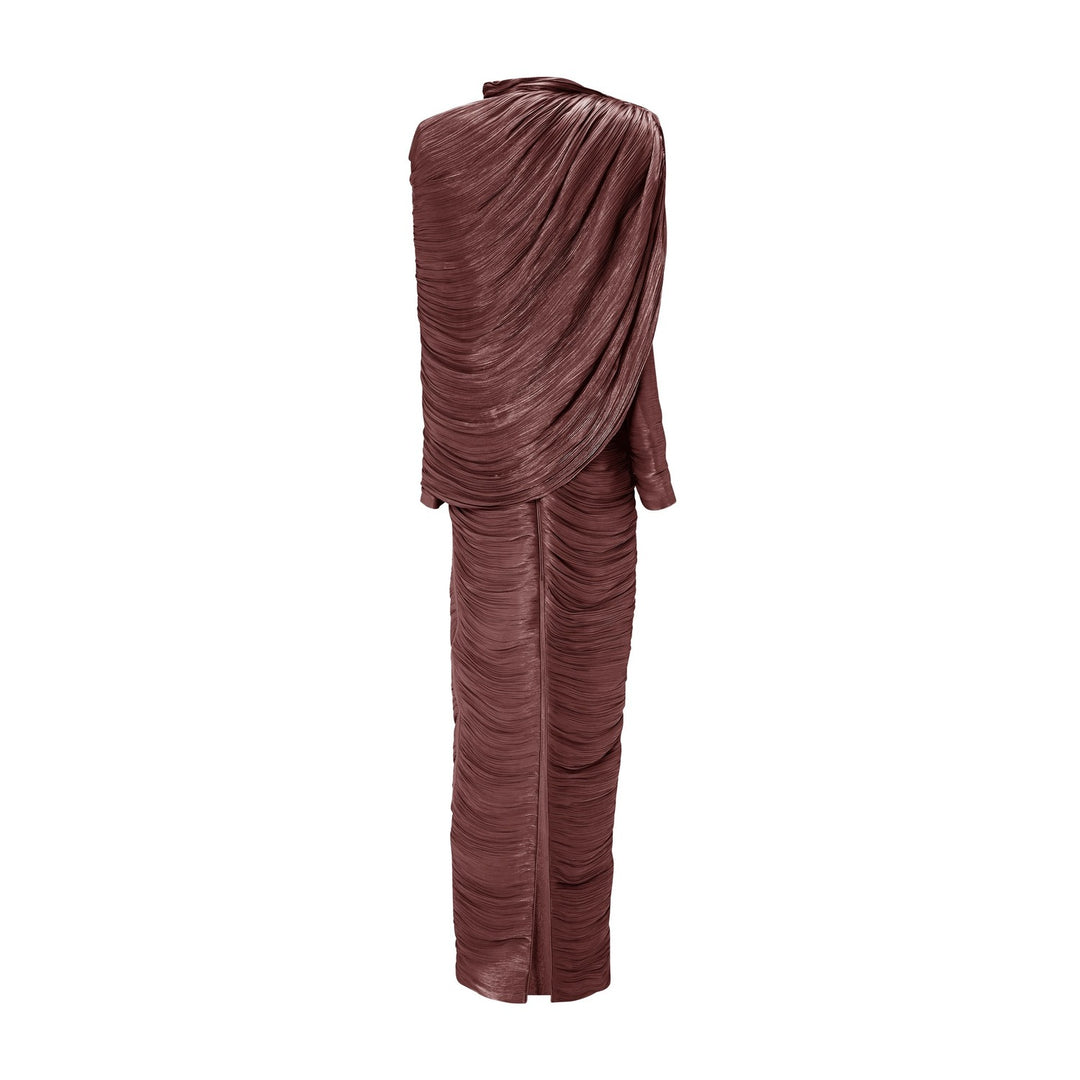 Pleated Silk Dress With Cape