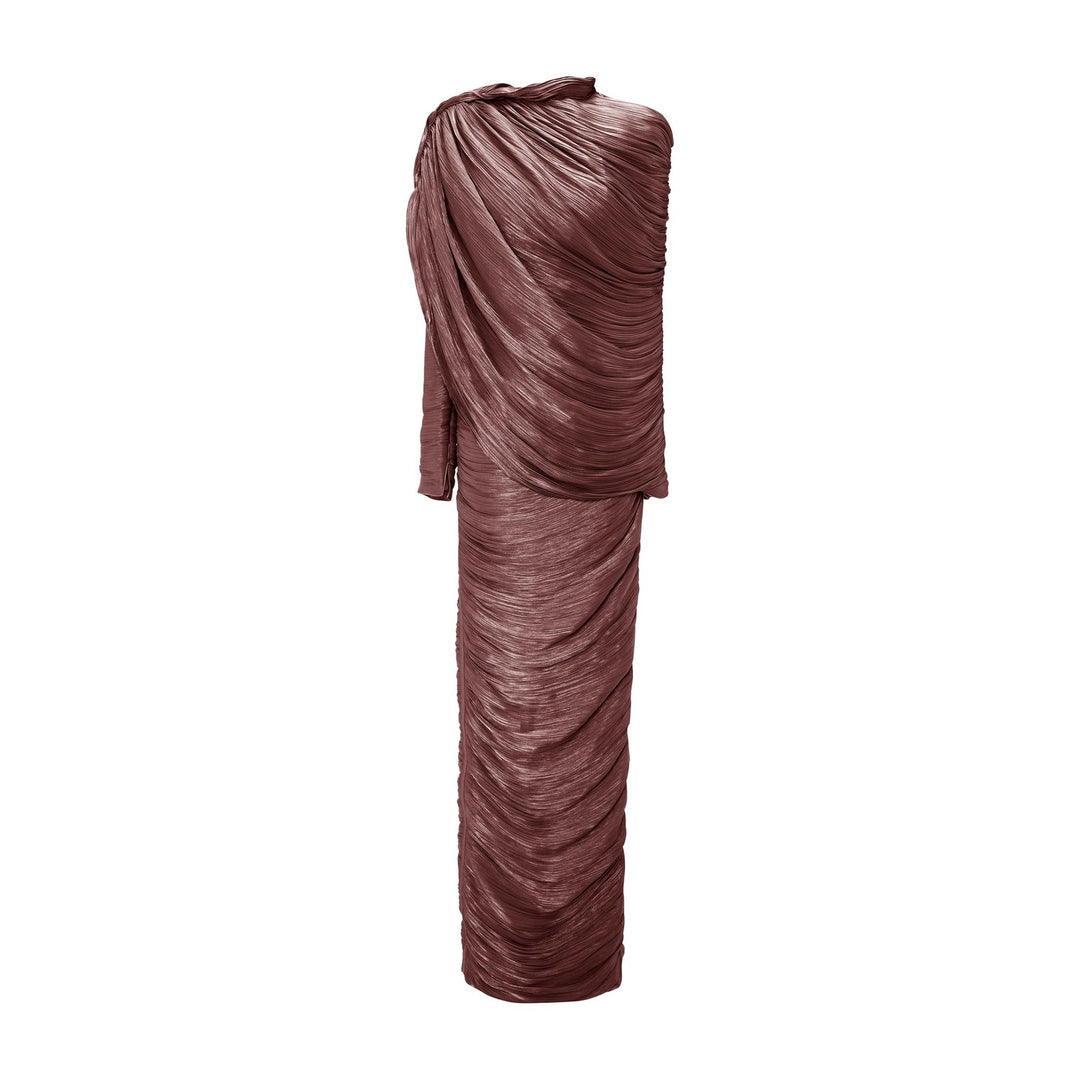 Pleated Silk Dress With Cape