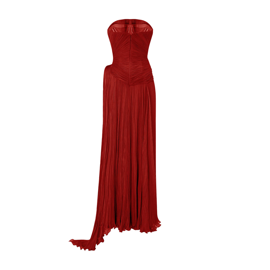 Strapless Pleated Silk Georgette Dress