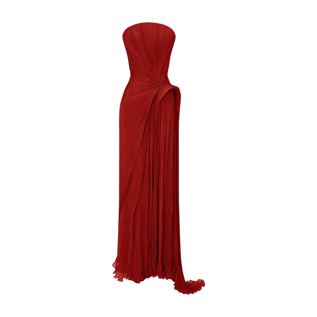 Strapless Pleated Silk Georgette Dress