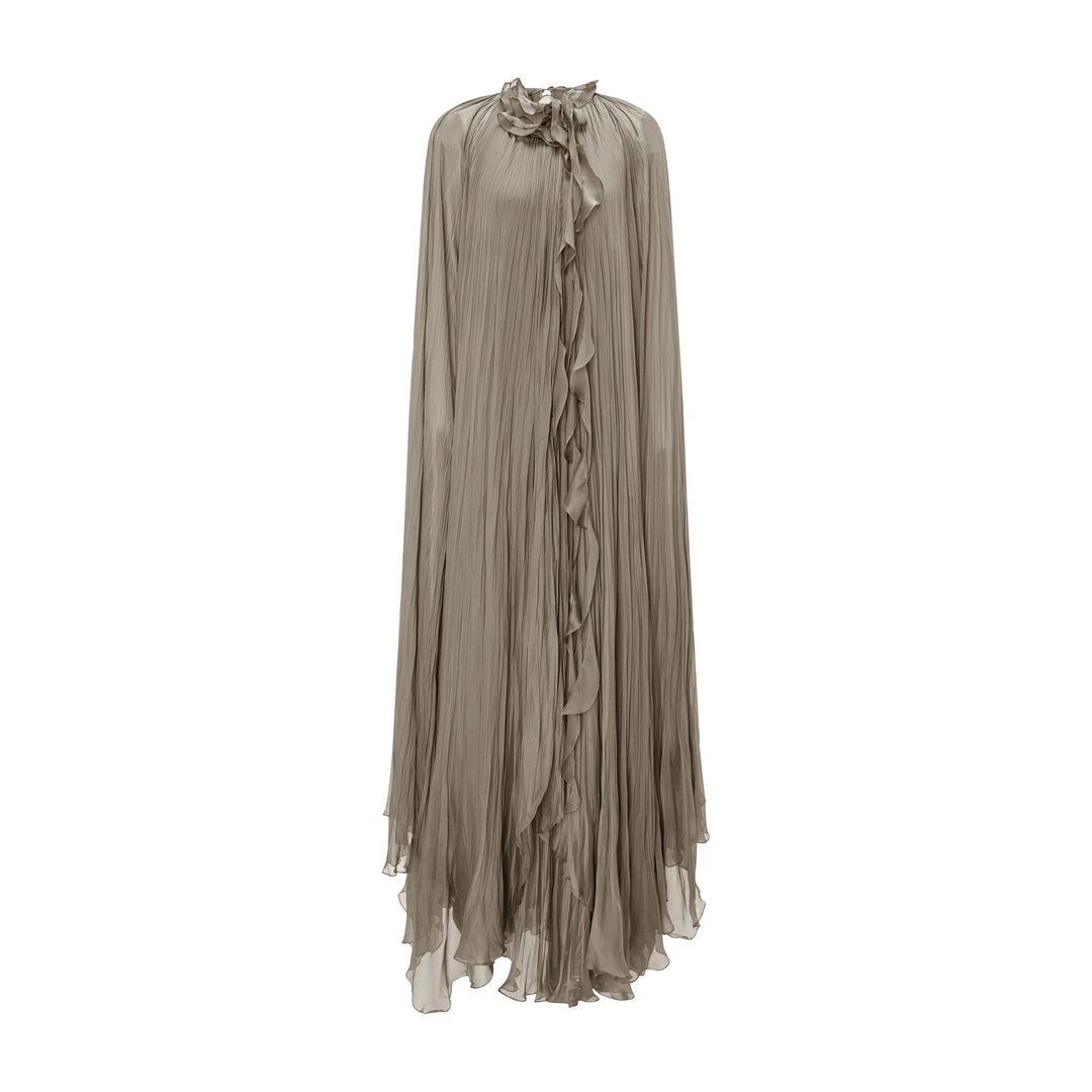 High Neck Pleated Chiffon Silk Dress