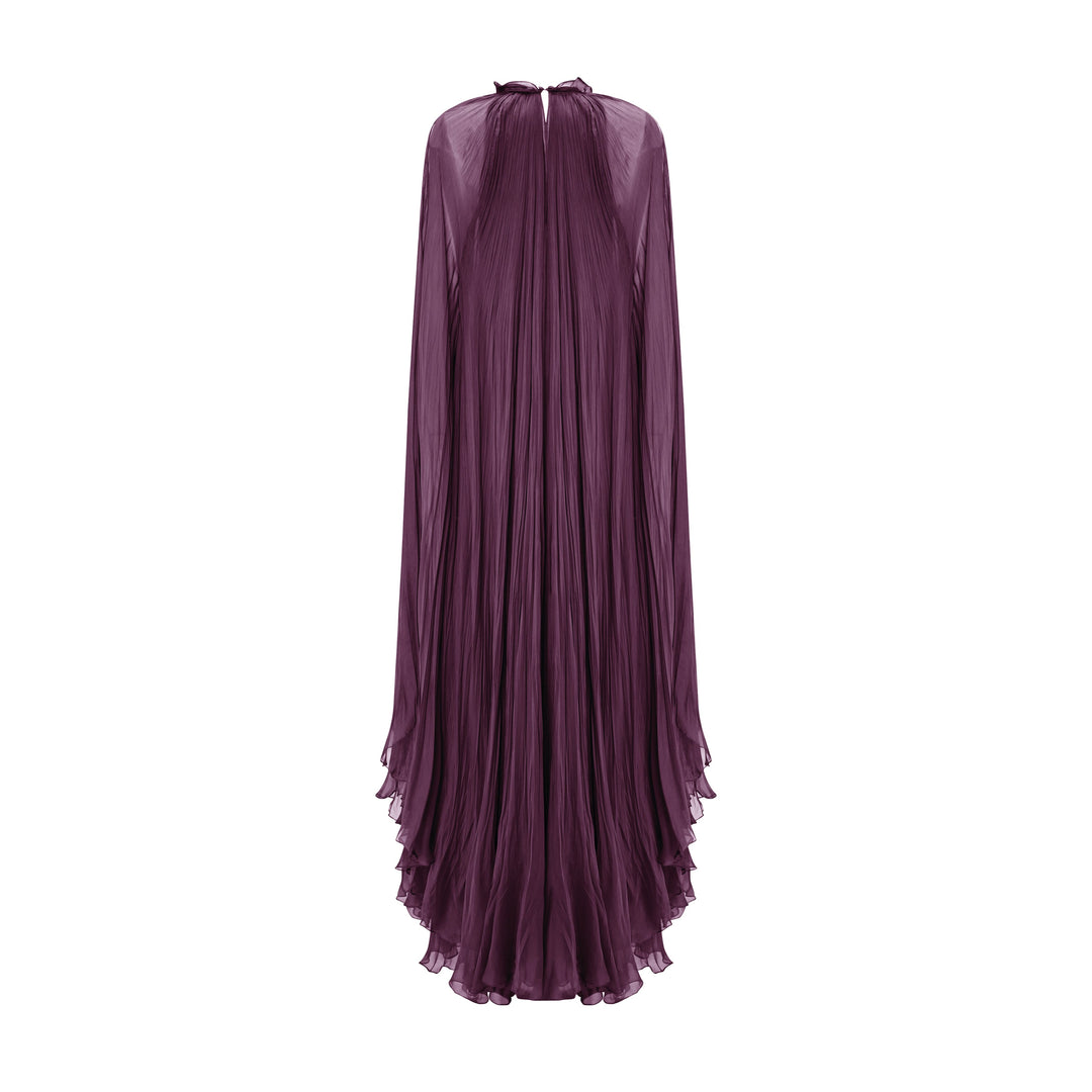 High Neck Pleated Chiffon Silk Dress