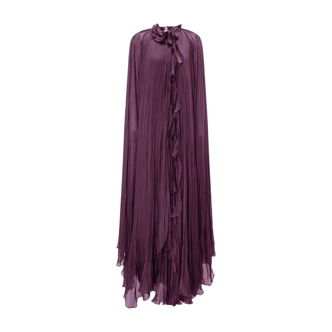 High Neck Pleated Chiffon Silk Dress