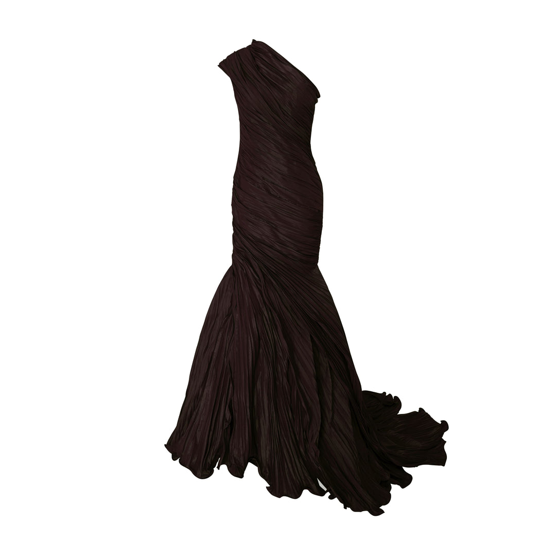 One-Shoulder Fish Cut Pleated Taffeta Dress