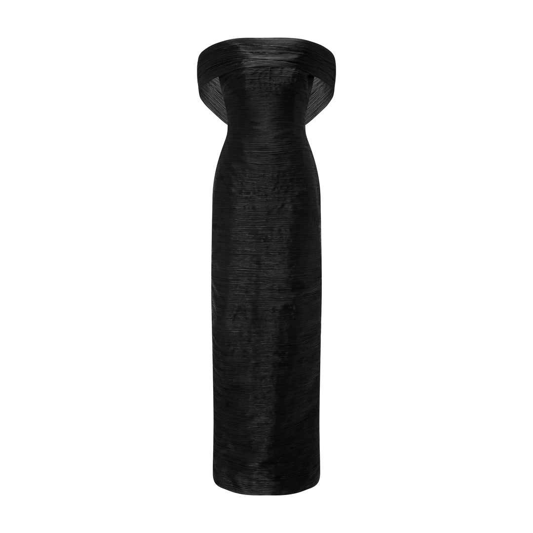 Off-Shoulder Pleated Silk Dress