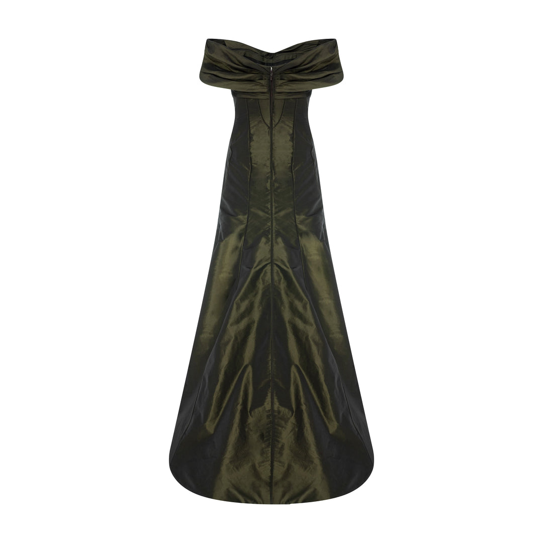 Off-Shoulder Fish Cut Taffeta Dress