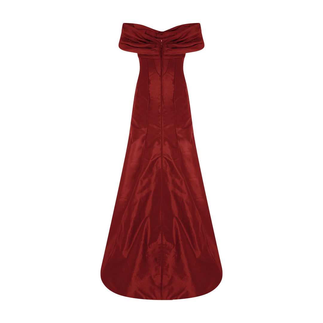 Off-Shoulder Fish Cut Taffeta Dress