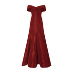 Load image into Gallery viewer, Off-Shoulder Fish Cut Taffeta Dress