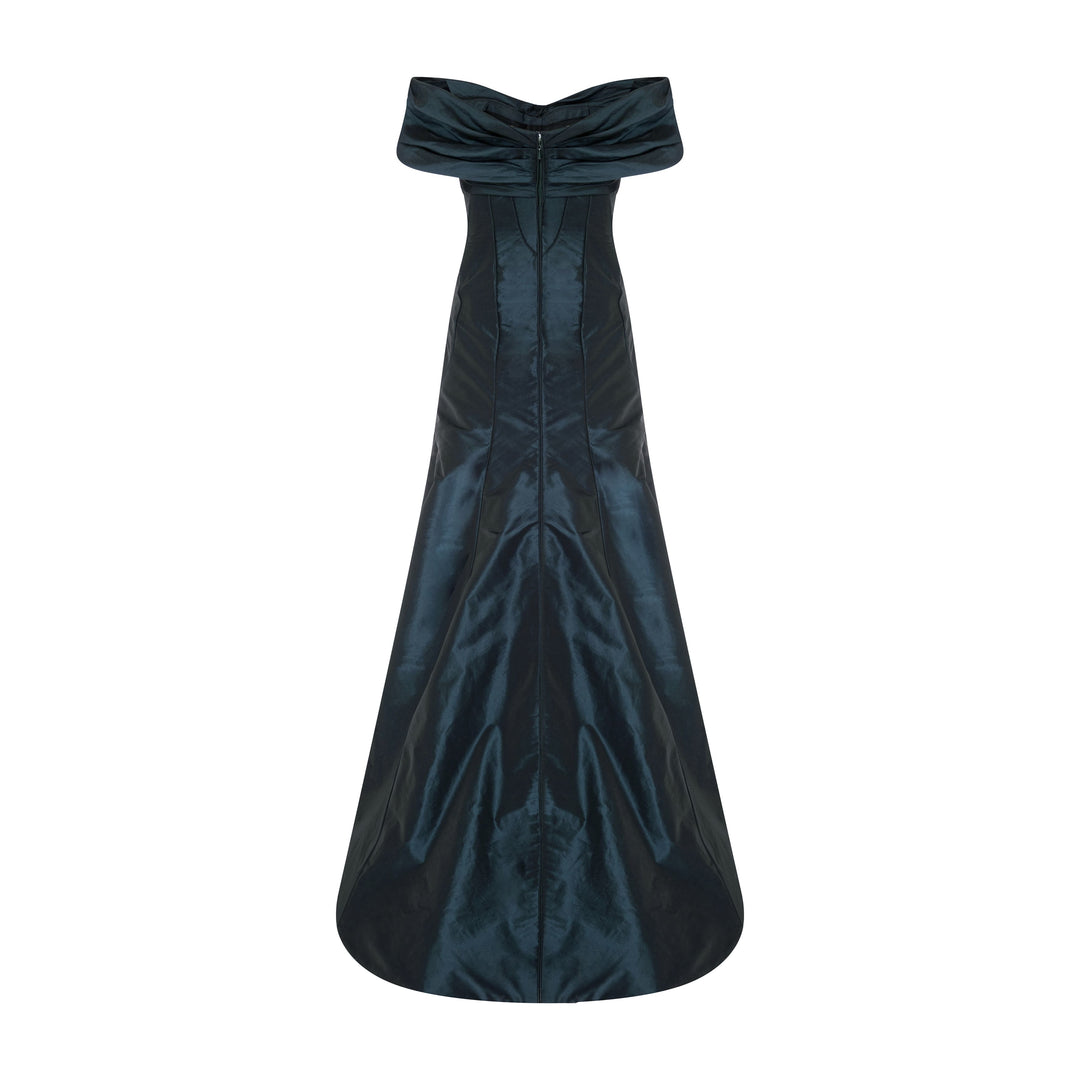 Off-Shoulder Fish Cut Taffeta Dress