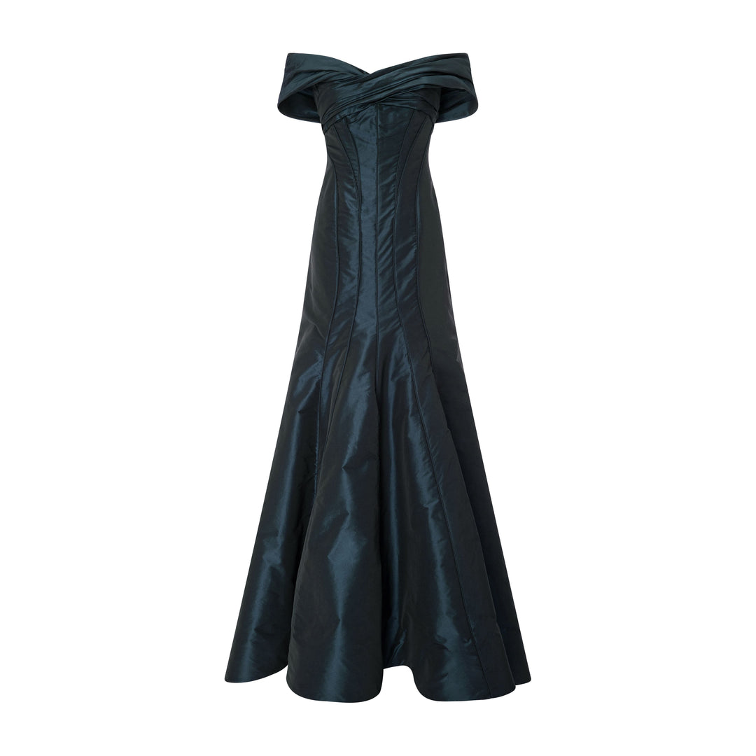 Off-Shoulder Fish Cut Taffeta Dress