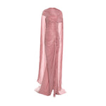 Load image into Gallery viewer, TATIANA - STRAPLESS PLEATED SILK GOWN WITH SLIT, FRINGES, CORSET AND CAPE
