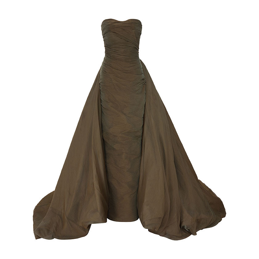 DRAPED SILKY CHIFFON WITH DETACHABLE TAIL