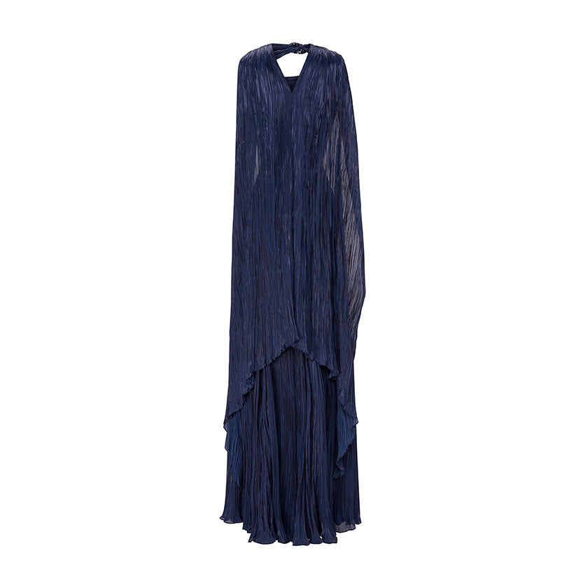 marmar halim party dresses Strapless Pleated Silk Dress With Slit And Detachable Cape Gold / 40 / Foil Fabric