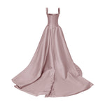 Load image into Gallery viewer, STRAPED SLEEVE MIKADO GOWN WITH DETACHABLE TAIL
