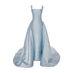 Load image into Gallery viewer, STRAPED SLEEVE MIKADO GOWN WITH DETACHABLE TAIL
