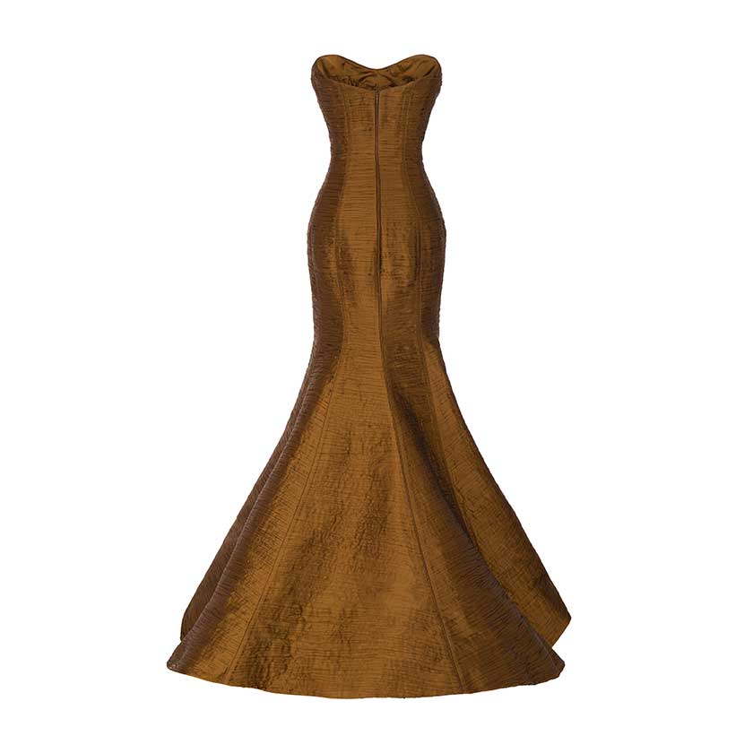 PLEATED FISH TAIL CUT GOWN Dark_Gold / 42 / Taffeta PLEATED FISH TAIL CUT GOWN Dark_Gold / 42 / Taffeta