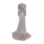 Load image into Gallery viewer, LONG-SLEEVED PLEATED GOWN WITH DETACHABLE CAPE
