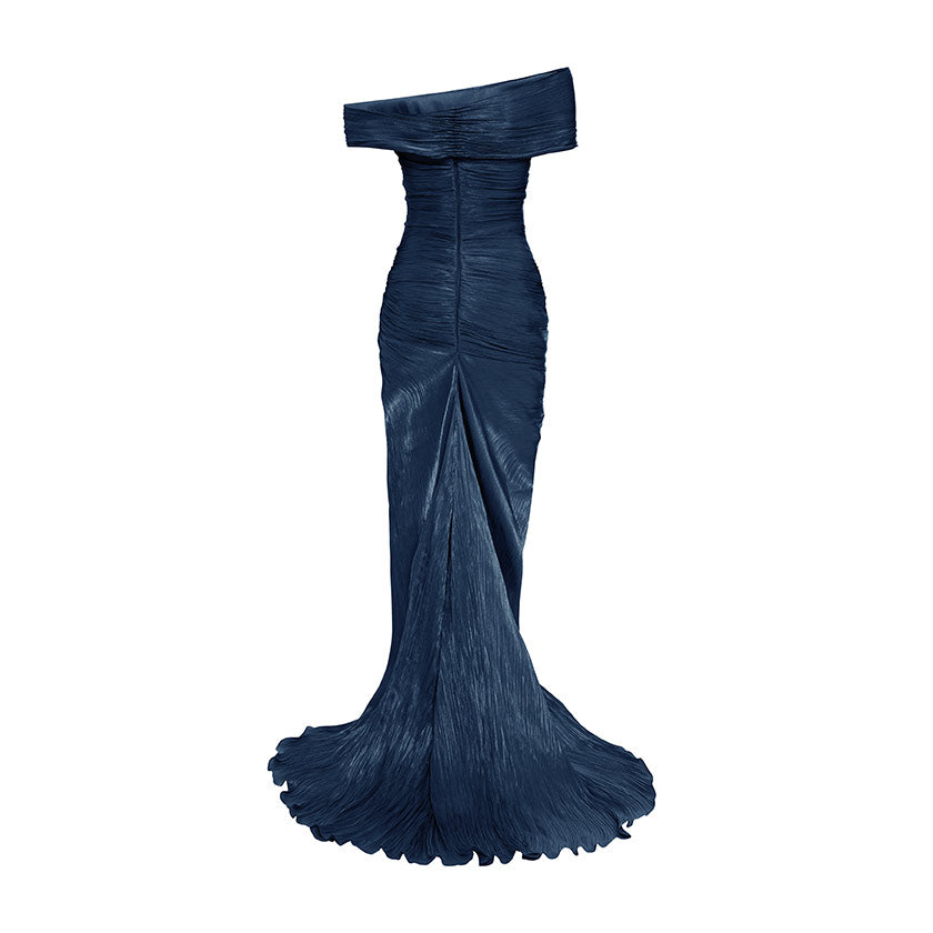 HAND PLEATED SILK WITH TWISTED SLIT GOWN