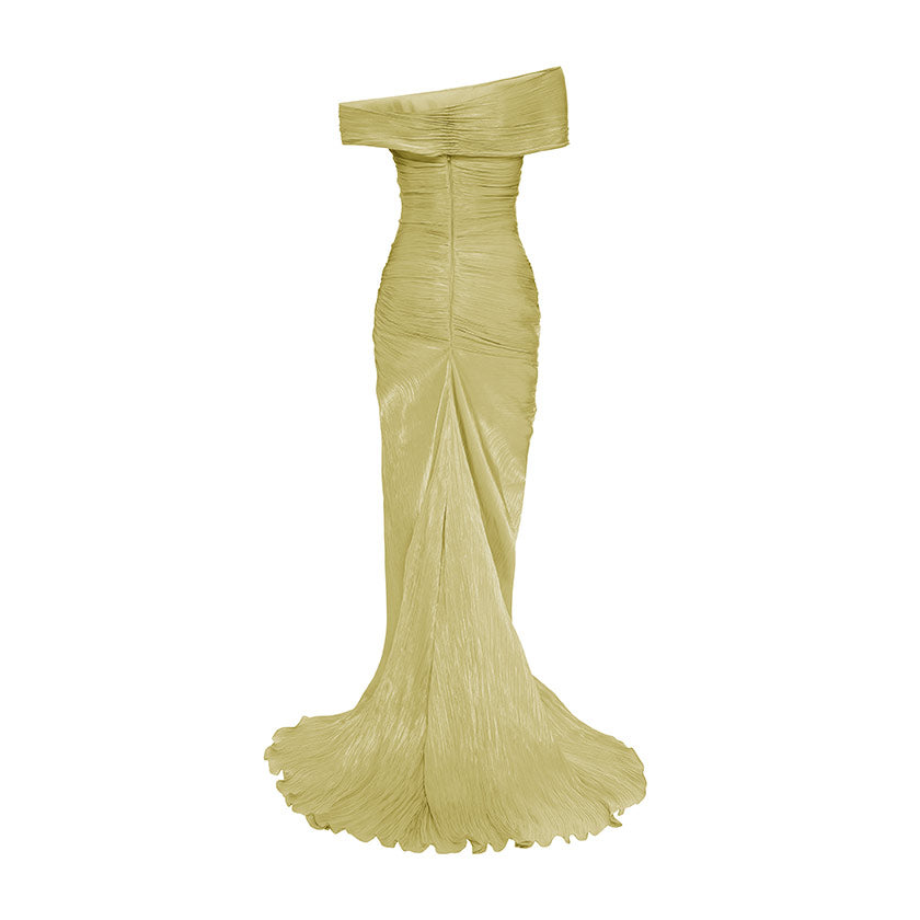 HAND PLEATED SILK WITH TWISTED SLIT GOWN