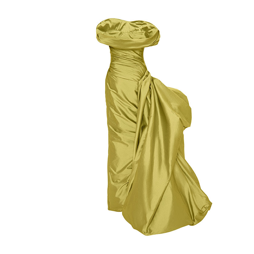DRAPED TAFFETA WITH SIDE TAIL GOWN