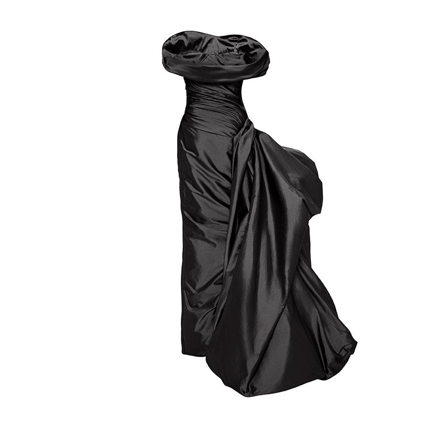 DRAPED TAFFETA WITH SIDE TAIL GOWN