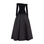 Load image into Gallery viewer, SLEEVED OFF-SHOULDER CREPE AND TAFFETA GOWN
