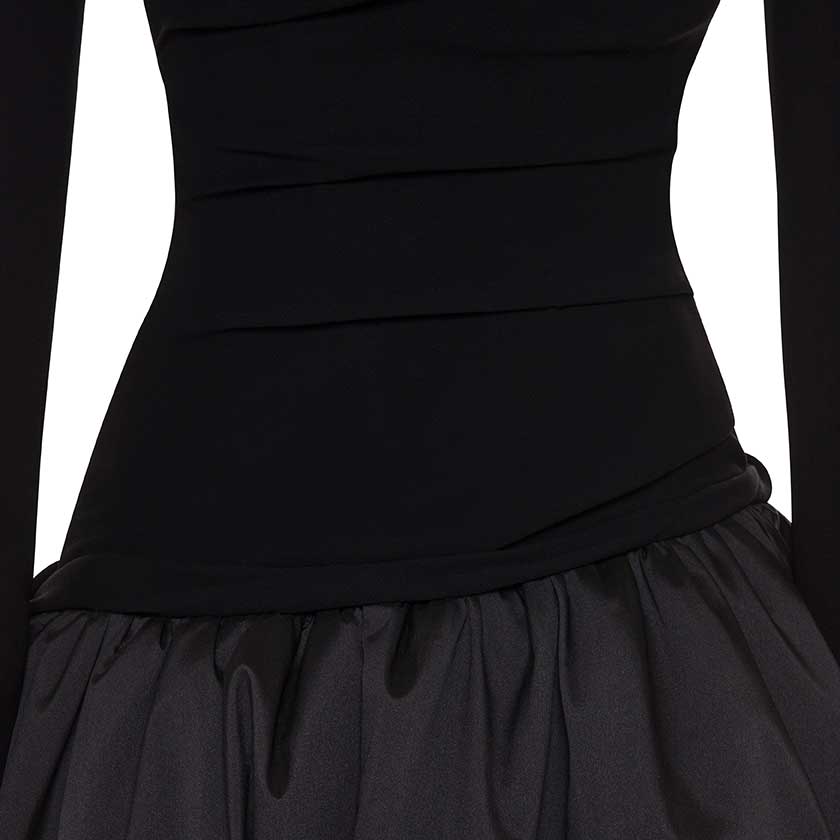SLEEVED OFF-SHOULDER CREPE AND TAFFETA GOWN