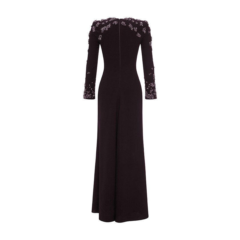 LONG -SLEEVE CREPE GOWN WITH EMBODIED SHOULDER AND SLEEVE