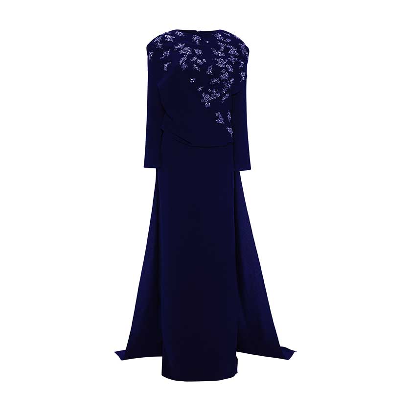 EMBODIED LONG-SLEEVE GOWN WITH CAPE MARMAR HALIM FASHION DESIGN LLC EMBODIED LONG-SLEEVE GOWN WITH CAPE MARMAR HALIM FASHION DESIGN LLC