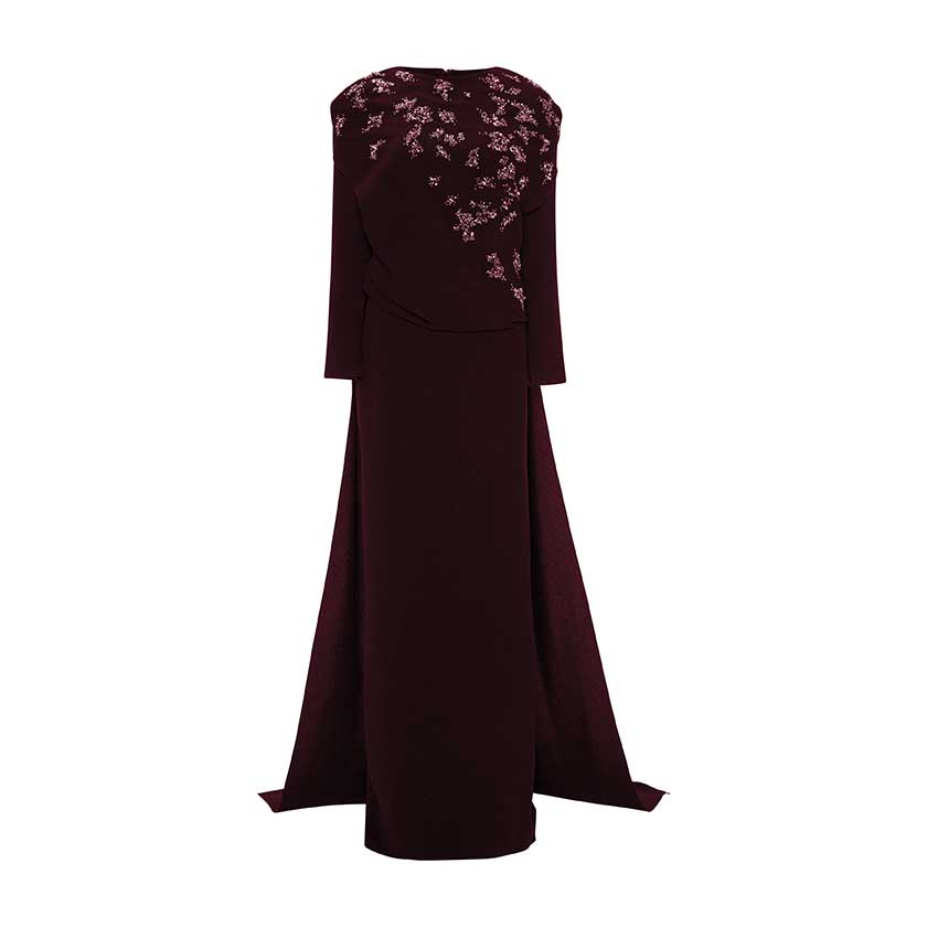 EMBODIED LONG-SLEEVE GOWN WITH CAPE