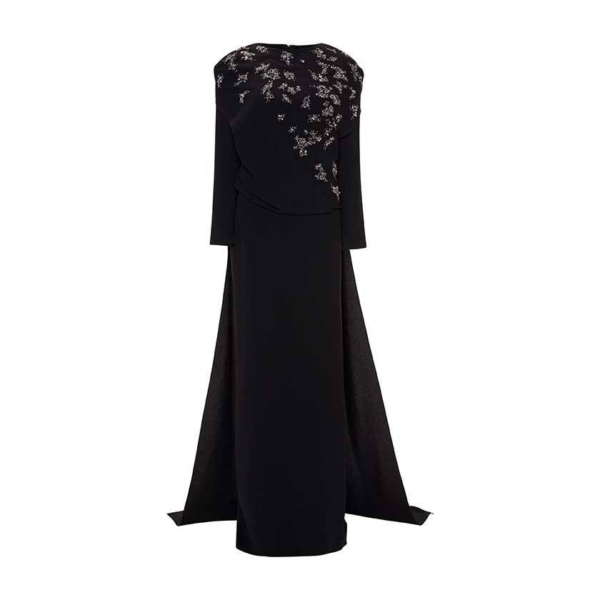 EMBODIED LONG-SLEEVE GOWN WITH CAPE MARMAR HALIM FASHION DESIGN LLC EMBODIED LONG-SLEEVE GOWN WITH CAPE MARMAR HALIM FASHION DESIGN LLC
