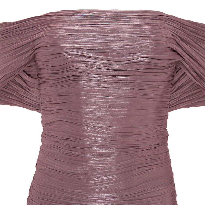 HAND PLEATED SILK WITH TAIL GOWN