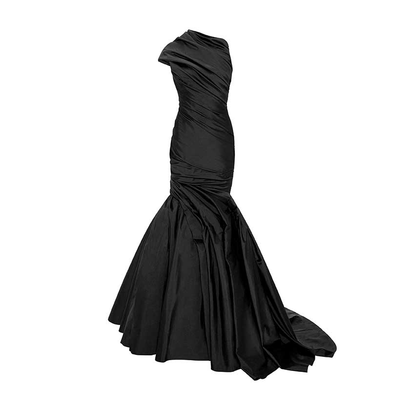 DRAPED ONE SHOULDER BODICE MERMAID GOWN