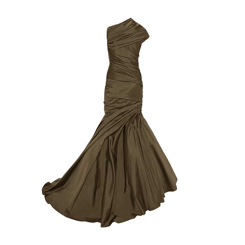 DRAPED ONE SHOULDER BODICE MERMAID GOWN