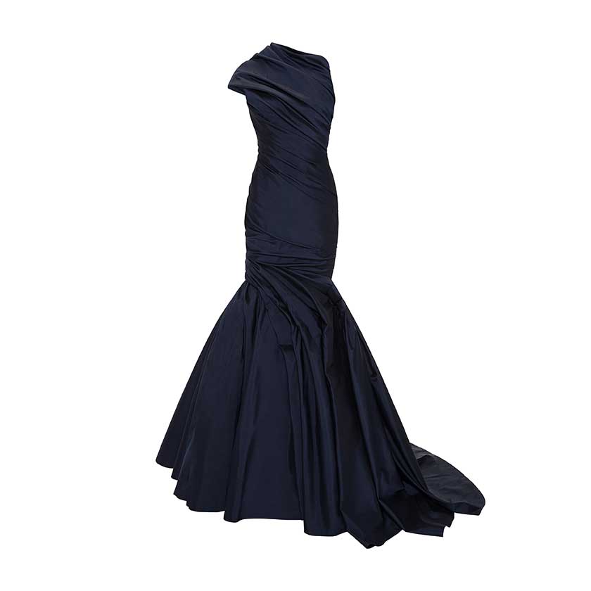 DRAPED ONE SHOULDER BODICE MERMAID GOWN