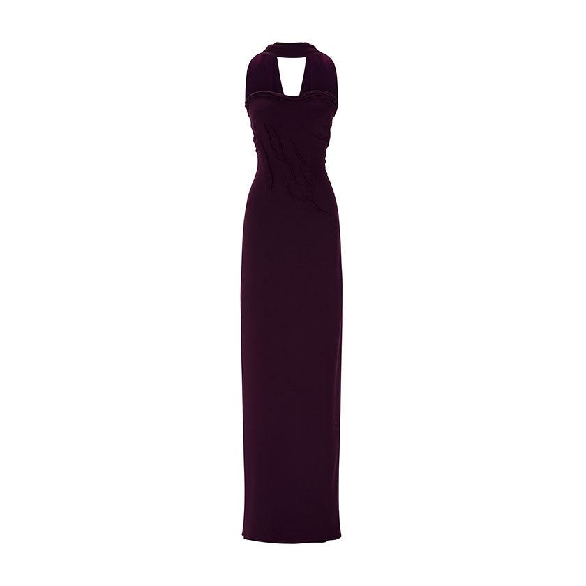 HAND-MANIPULATED CREPE GOWN WITH CAPE