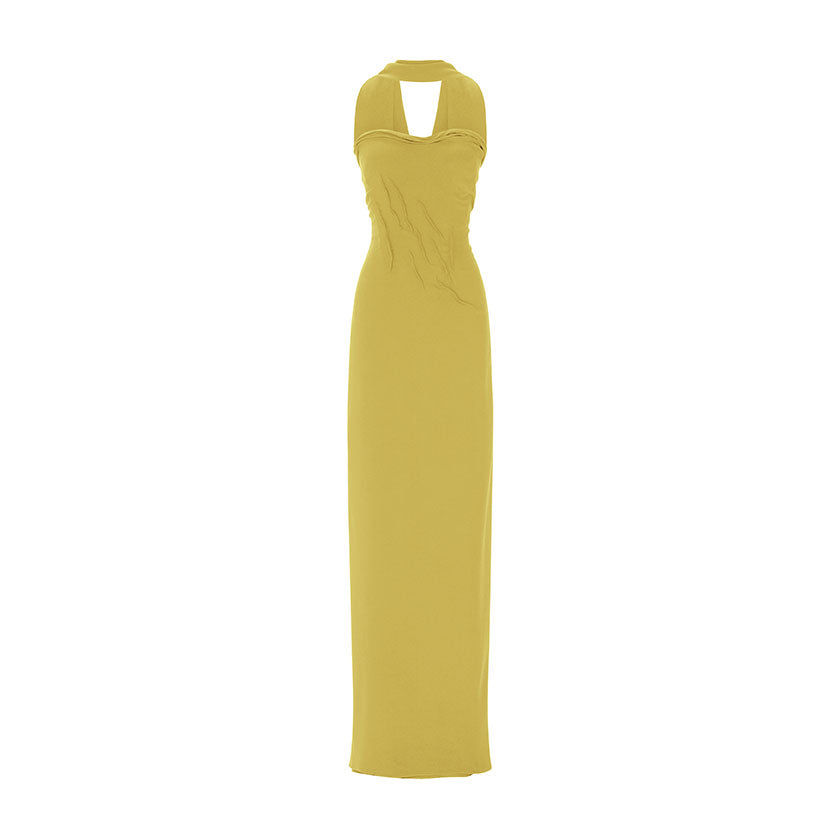 HAND-MANIPULATED CREPE GOWN WITH CAPE