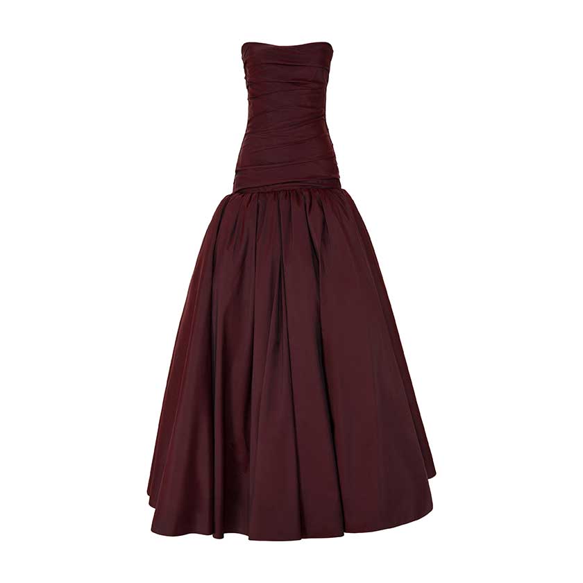 burgundy taffeta dress Womens Burgundy Taffeta Dress, Sleeveless High Slit Gown, Wedding Guest Formal Dress