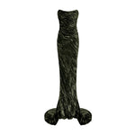 Load image into Gallery viewer, STRAPLESS DRAPED VELVET GOWN WITH BACK TAIL

