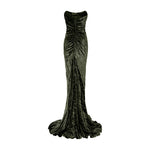 Load image into Gallery viewer, STRAPLESS DRAPED VELVET GOWN WITH BACK TAIL
