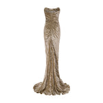 Load image into Gallery viewer, STRAPLESS DRAPED VELVET GOWN WITH BACK TAIL
