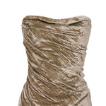 Load image into Gallery viewer, STRAPLESS DRAPED VELVET GOWN WITH BACK TAIL
