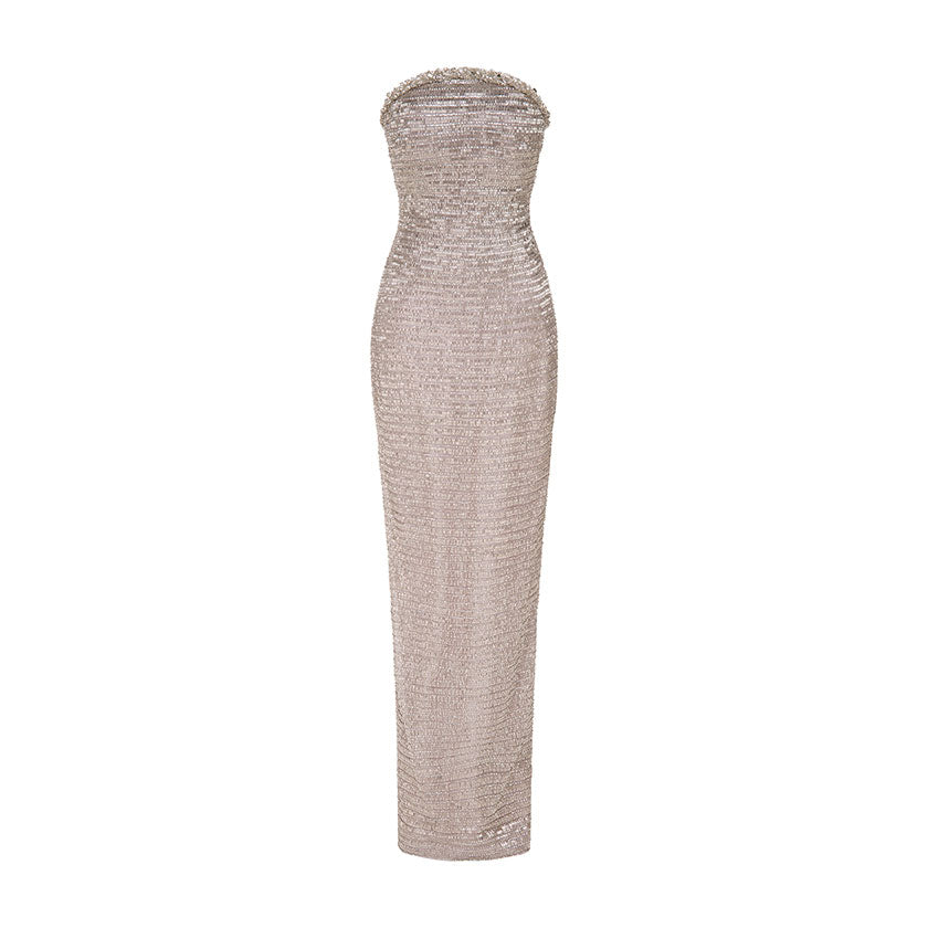 STRAPLESS CRYSTAL STONE STRAIGHT GOWN
