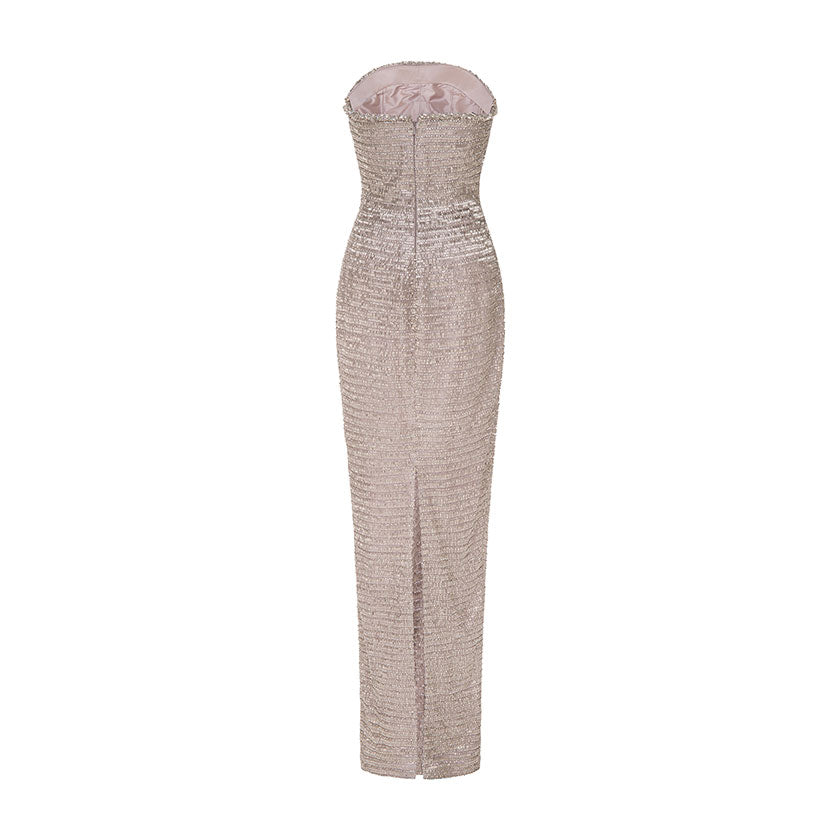 STRAPLESS CRYSTAL STONE STRAIGHT GOWN