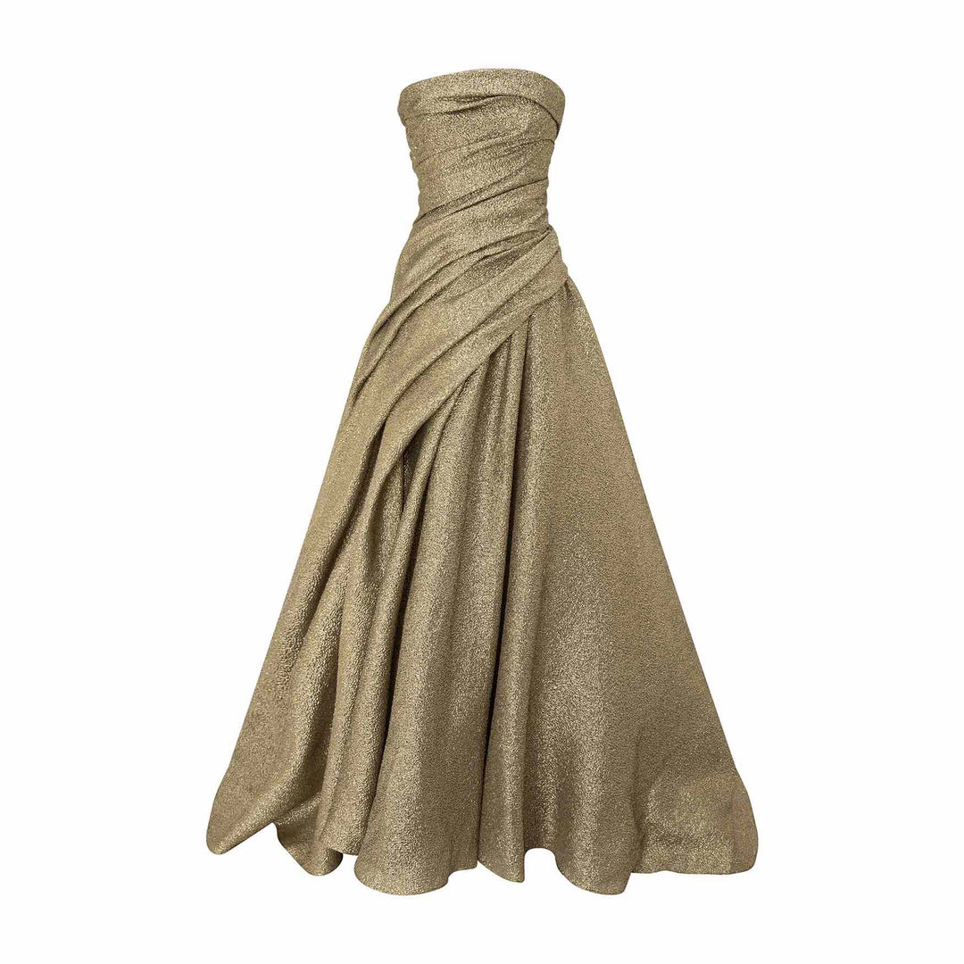 Strapless Jacquard Lurex Draped Dress