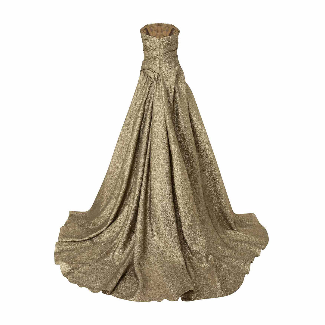 Strapless Jacquard Lurex Draped Dress