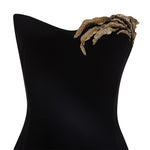 Load image into Gallery viewer, STRAPLESS CREPE DRESS WITH GOLD EMBROIDERED ON BUST
