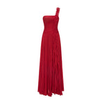 Load image into Gallery viewer, ONE SHOULDER CHIFFON GEORGETE PLEATED A-LINE CUT DRESS
