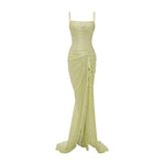 Load image into Gallery viewer, SILK ROSEYA PLEATED DRESS WITH DETAILED SLIT

