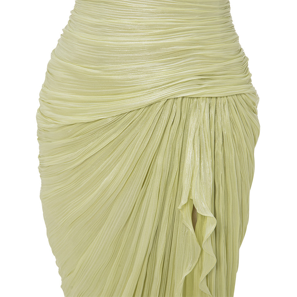 SILK ROSEYA PLEATED DRESS WITH DETAILED SLIT